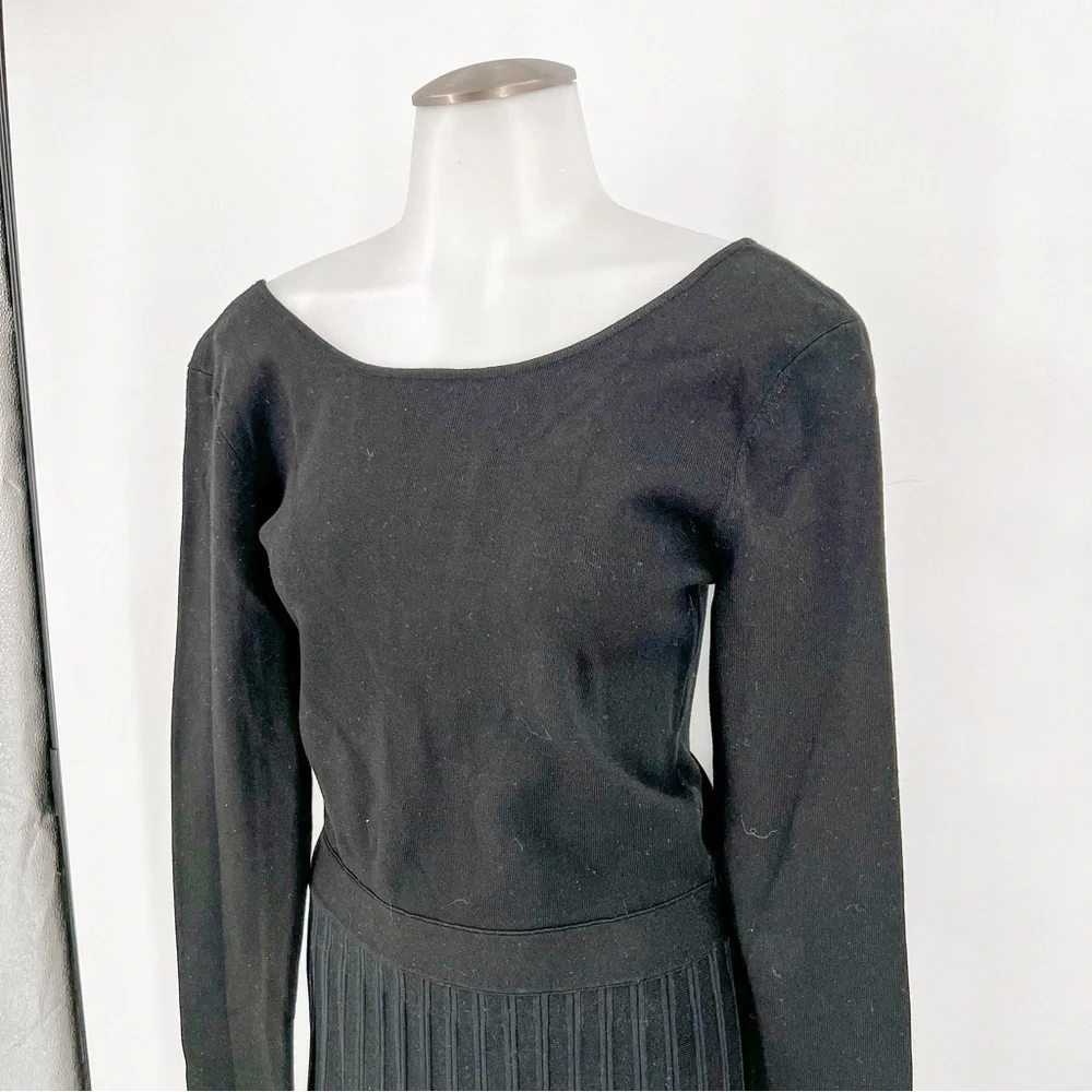 TORY BURCH Florence Dress Black Knit Softly Pleated Midi Bateau Neck